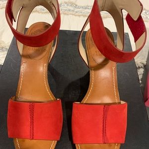 Vince Camuto leather ankle strap heeled sandals.